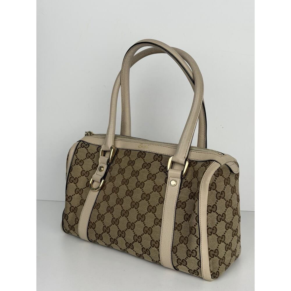 Gucci Abbey Boston Handbag Small in Monogram GG Beige and Brown Canvas S14